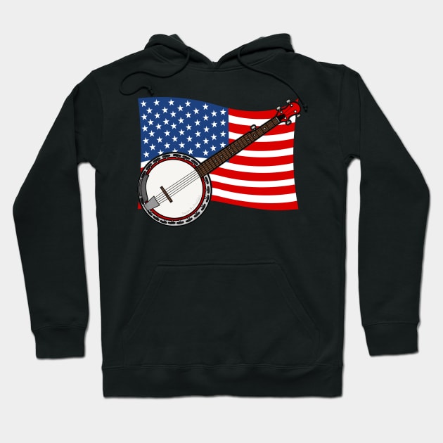 4th July Banjo America Rocks USA Flag Banjoist Hoodie by doodlerob